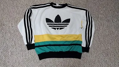 Vintage 80s Adidas Logo Stripes Trefoil Hip Hop Run DMC Rare Retro Sweater L • $239.99