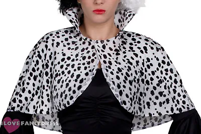 Ladies Velour Dalmatian Print Cape Movie Character Fancy Dress Costume Accessory • £11.99
