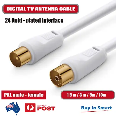$4.95 • Buy TV Antenna Extension Cable PAL Male To Female Aerial Flylead Cord 1.5m 3m 5m 10m