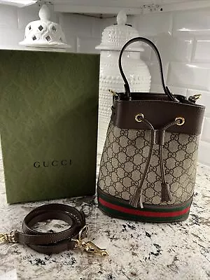 Gucci Supreme Monogram Web Small Ophidia Bucket Bag-EUC! • $1219