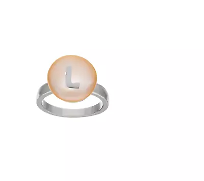 Honora Cultured Pearl 13.0mm Coin Peach  L  Initial Sterling Silver Ring Size 5 • $43.77