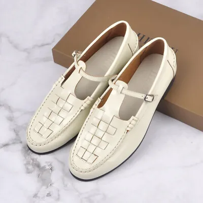 Hereu Women's Leather Mary Jane Single Shoes Round Toe Flat Bottomed Loafers • $161.49