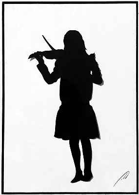 Signed Handmade Cut Paper Art Victorian Silhouette Girl Playing Violin Bow Skirt • $39.20