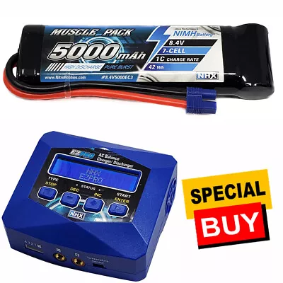 NHX Muscle Pack 8.4V 5000mAh 7-Cell Nimh Battery W/ EC3 / EZPRO AC Charger • $84.90