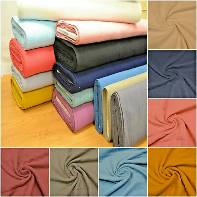 PLAIN DOUBLE GAUZE 100% Cotton Fabric Dressmaking Lightweight Muslin • £0.99