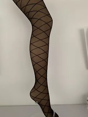 £2 • Buy Pretty Polly Diamond Pattern Sheer Tights Vintage Hosiery