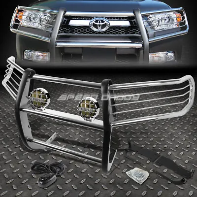 Chrome Brush Grill Guard+round Smoke Fog Light For 10-13 Toyota 4runner N280 • $398.98