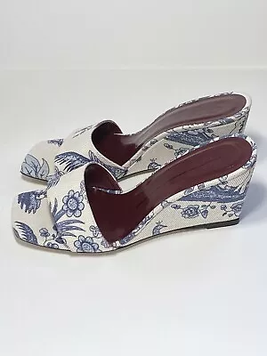 $200.98 • Buy STAUD Billie Tropical-Print Canvas Wedge Sandals Size 37