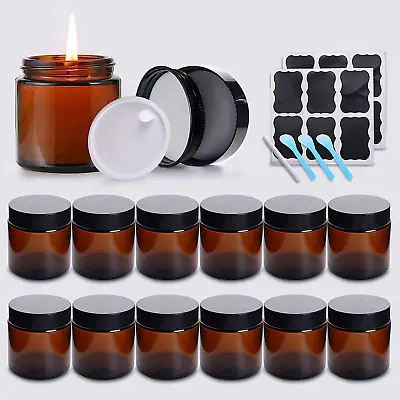 Roemey 12 Pack 4Oz Amber Glass Jars With LidsCosmetic Containers With Metal And • $24.83