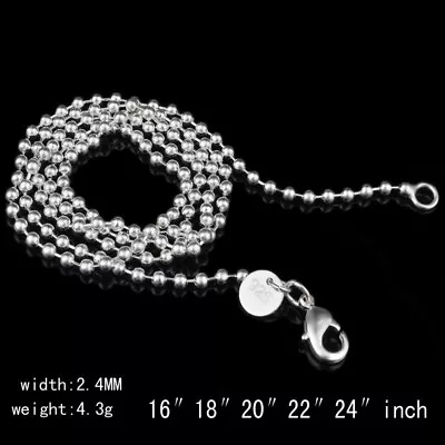 925 Sterling Silver Plated Ball Beads CHAIN NECKLACE CURB ROPE Fashion Gift • £2.99