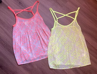 Lot Of 2 Womens  XS Sheer Tank Tops Vera Wang Princess Neon Orange Neon Yellow • $12.99