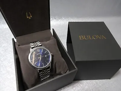 New In Box Bulova Mens Watch 96b334 Stainless Steel Band Blue Face • $98.99