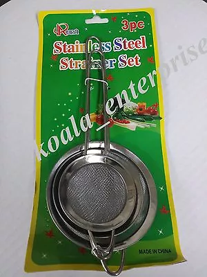 3 Pcs Stainless Metal Fine Mesh Strainers Sieve With Handle Kitchen Ware 3 Sizes • $7.99