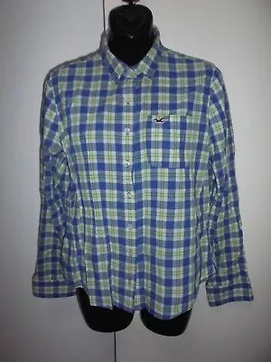  Hollister  Womens Blouse / Shirt - Blue / White / Green Checks - Size L • $15