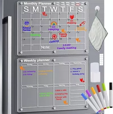 Magnetic Acrylic Clear Calendar For Fridge2 Pack 12 X16  Monthly&Weekly Planner • $13.99