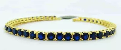 $0.99 • Buy BLUE SAPPHIRES  12.60 Cts TENNIS BRACELET 14k YELLOW GOLD PLATED - Made In USA
