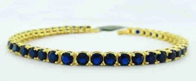 $0.99 • Buy BLUE SAPPHIRES  12.60 Cts TENNIS BRACELET 14k YELLOW GOLD PLATED - Made In USA