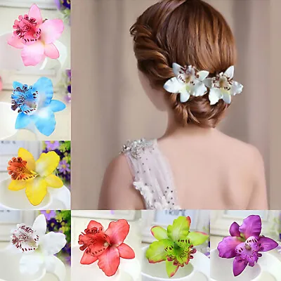 Hair Clip Orchid Flower Hair Clip Slide Grip Vintage Wedding Bridesmaid Hairpin • $1.02