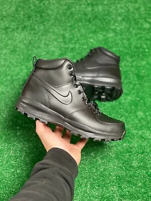 Nike Manoa Mens Casual Active Leather Boot Triple Black 454350-003 NEW ALL SIZE • $79.99