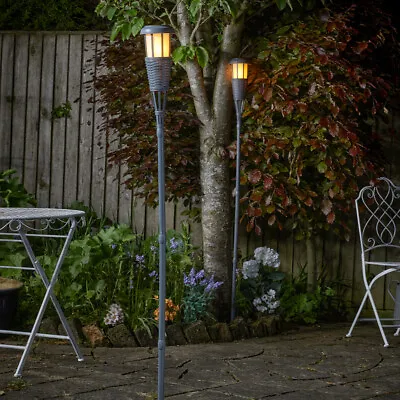 2 PACK | Solar 1.5m Flame Effect LED Tiki Bar Torch Garden Pathway Stake Lights • £21.99