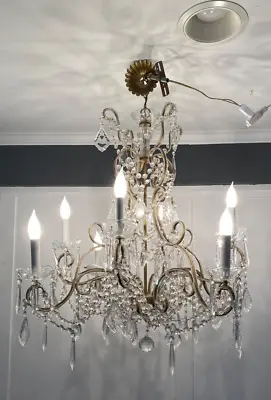 Vintage French Crystal Macaroni Ultra Beaded Italian Chandelier 8 Light 36x26 In • $1450