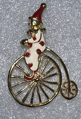 Unbranded Vintage Gold Tone Enameled Clown Riding Unicycle Pin/Brooch. • $10