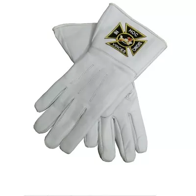 Masonic Regalia Night Templar Leather Gloves Cut Badge Long Cuff  • $29