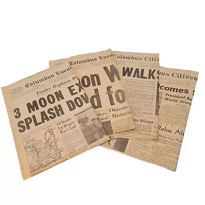 Vtg July 1969 MOON Walk Landing Newspapers Lot Of 4 Columbus Ohio Apollo 11 • $18