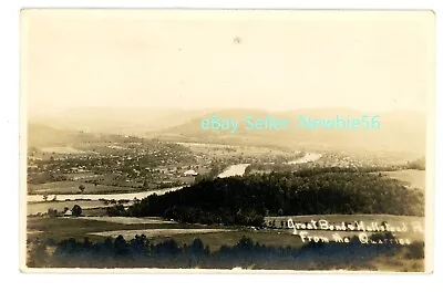 Hallstead PA - BEND IN RIVER & CITY FROM QUARRY - RPPC Postcard • $16.50