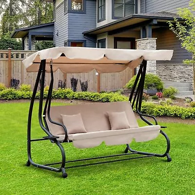 Outdoor 3-Person Patio Porch Swing Hammock Bench Canopy Loveseat Convertible Bed • $259.99