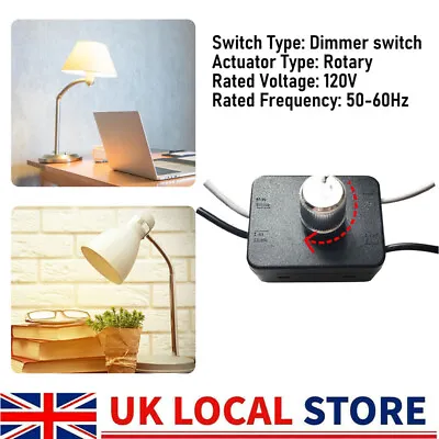 Inline LED Dimmer Switch Built-in Rotary ON/OFF & Knob Control Dimmer Black UK • £7.99