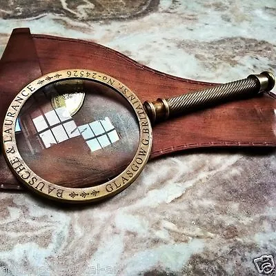 Magnifier Brass Magnifying Glass With Leather Cover Collectible Decor Gift • $45