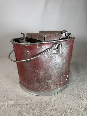 VTG Wash Mop Galvanized Metal Bucket Wringer Wood Rollers Farmhouse Country • $45
