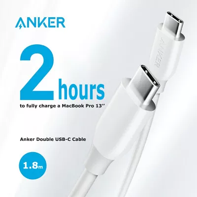 $29.99 • Buy Anker 1.8M Double USB-C 2.0 Powerline Cable 3A PD Quick Chager 480mbps 60W A8182