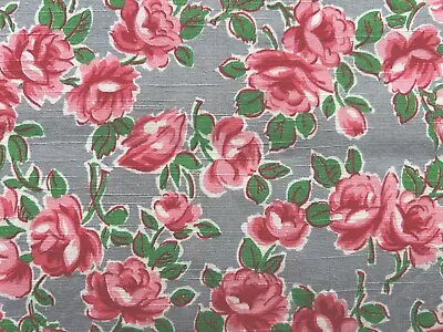 Vintage 40s Cotton Fabric Red And Pink Roses Remnant Chic • $5.50