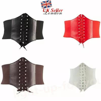 Women Waist Leather Band Cincher Corset Wide Waspie Elastic Tied Belt • £4.28