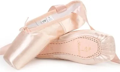 KUKOME Ballet Dance Shoes Pink Satin Pointe With Ribbon And Toe Pads...  • $45.99