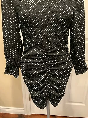 Zara Black & White Polka Dot Ruched Mini Dress Size Small • $24.80