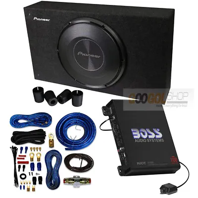 TS-A2500LB 10  Shallow Enclosed Subwoofer+Amplifier & 4 Gauge Install Wiring Kit • $269.99