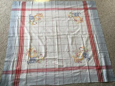Vintage Farmstyle  100% Cotton Tablecloth W Fruits Embroidered Each Corner • $7.99