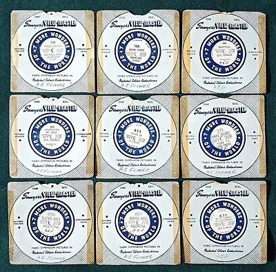 VIEWMASTER - NINE 1940s SAWYER'S SINGLE REELS WITH RARE INDIVIDUAL REEL SLEEVES • $17.95