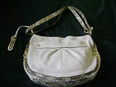 B Makowsky Leather Convertible Shoulder Bag Stone Tan Chains Snake Skin Embossed • $125