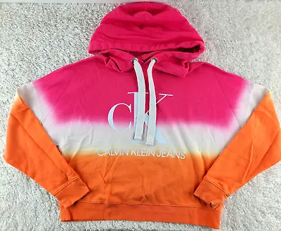 $12.86 • Buy CK Calvin Klein Pink Orange Ombre Tie Dye Crop Sweatshirt SIZE S Hoodie (X)