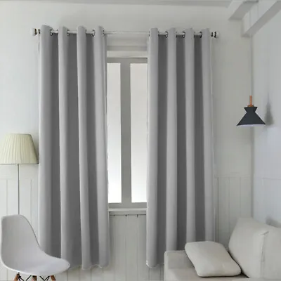 Solid Color Grommet Blackout Curtains Thermal Insulated For Living Room Bedroom • £17.51