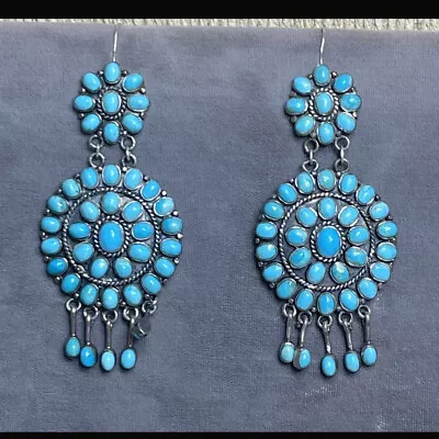 Vintage Native American Navajo Sleeping Beauty Sterling & Turquoise Earrings • $275