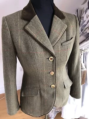 Joules Womens Parade Toad Green Tweed Wool Blazer Hacking Jacket Size 12 VGC • $87.09