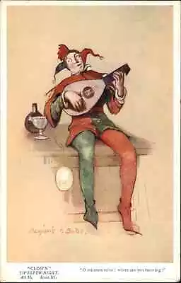 Marjorie Bates Twelfth Night Clown Jester Shakespeare Mandolin Vintage Postcard • £8.11