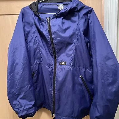 Vintage Sierra Designs Blue Full Zip Drawstring Hem Windbreaker Hooded Jacket XL • $18