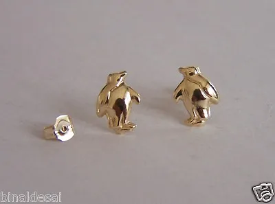9ct Yellow Gold Small Penguin Studs Earrings Girls Ladies X'mas GIFT BOX NEW • £24.99