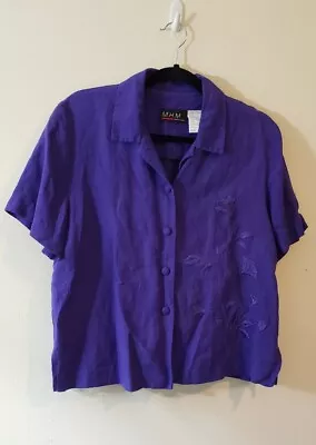 M.H.M. Melissa Harper Womens 8 Vintage Purple Embroidered Linen Top • $9.99